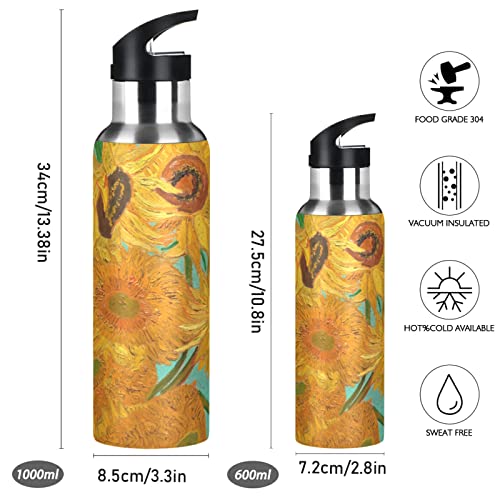 ALAZA Van Gogh Sunflower Water Bottle with Straw Lid Vacuum Insulated Stainless Steel Thermo Flask Water Bottle 20oz 11