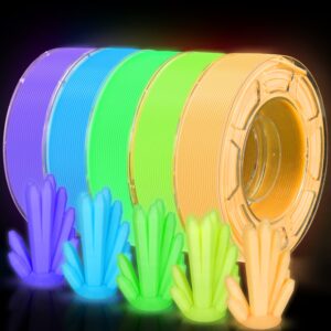 Aystkniet PLA Filament 1.75mm Bundle, Glow in The Dark Filament Multicolor Pack with Green Blue Purple Orange Red, 3D Printer Filament 250g X 5 Spools, Dimensional Accuracy +/- 0.02 mm