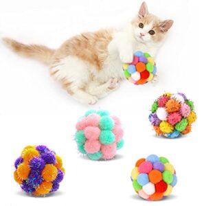 tusatiy cat toys balls with bells,5pcs cat pom pom balls toy,tinsel balls for cats, interactive cat toys for indoor cats and kittens