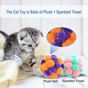 TUSATIY Cat Toys Balls with Bells,5PCS Cat Pom Pom Balls Toy,Tinsel Balls for Cats, Interactive Cat Toys for Indoor Cats and Kittens