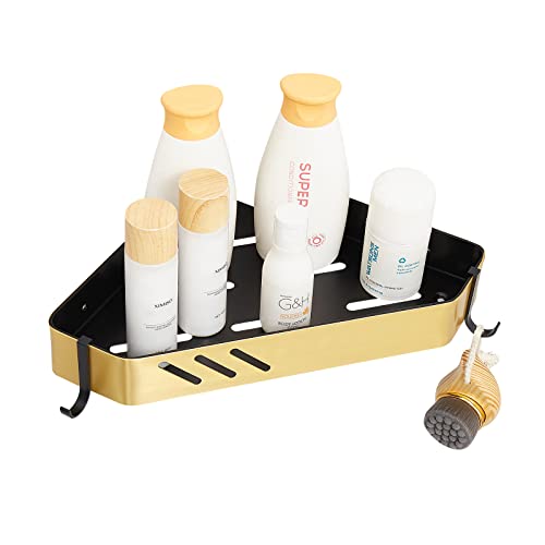 dairazan Wall-Mounted-Gold Bathroom Corner Shelves - Shower Rack with Caddy Towel Hooks for Kitchen Living Room Toilet