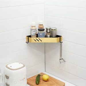 dairazan Wall-Mounted-Gold Bathroom Corner Shelves - Shower Rack with Caddy Towel Hooks for Kitchen Living Room Toilet