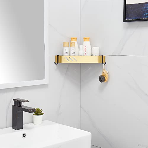 dairazan Wall-Mounted-Gold Bathroom Corner Shelves - Shower Rack with Caddy Towel Hooks for Kitchen Living Room Toilet