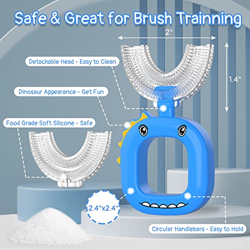 U Shaped Toothbrush - for Kids, Manual Whole Mouth Toddler Toothbrush Age 2-4 5 6 & up, Food Grade Soft Silicone Brush Head, 360° Oral Teeth Cleaning Design, Good for Children's Dental Health, 2 Blue