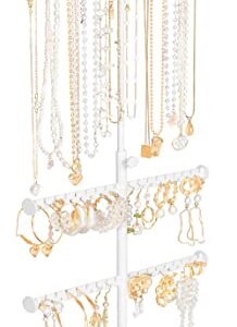 Jenseits Jewelry Organizer Stand, 3 Tier Necklace Organizer Holder Tree, Adjustable Height Jewelry Earring Display Towers, Long Necklaces Bracelets Jewelry Storage Rack for Dresser Bathroom Vanity