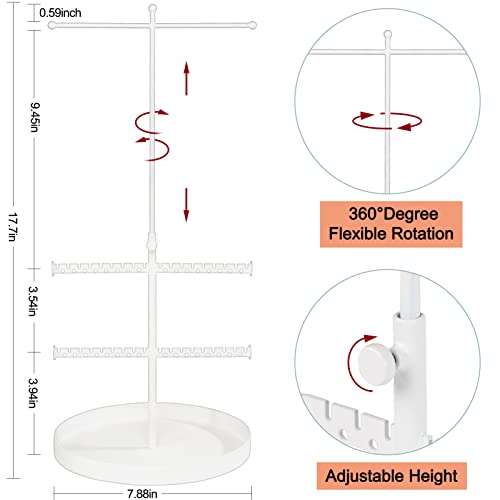 Jenseits Jewelry Organizer Stand, 3 Tier Necklace Organizer Holder Tree, Adjustable Height Jewelry Earring Display Towers, Long Necklaces Bracelets Jewelry Storage Rack for Dresser Bathroom Vanity