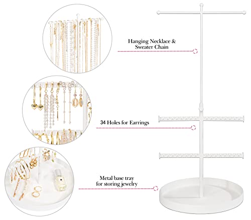 Jenseits Jewelry Organizer Stand, 3 Tier Necklace Organizer Holder Tree, Adjustable Height Jewelry Earring Display Towers, Long Necklaces Bracelets Jewelry Storage Rack for Dresser Bathroom Vanity