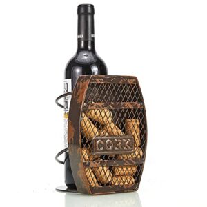 yawill tabletop wine holder metal wine barrel single wine bottle rack cork holder freestanding wine accessory for home kitchen wine lovers (wine barrel)