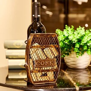 Yawill Tabletop Wine Holder Metal Wine Barrel Single Wine Bottle Rack Cork Holder Freestanding Wine Accessory for Home Kitchen Wine Lovers (Wine Barrel)