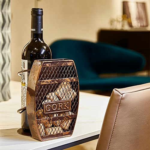 Yawill Tabletop Wine Holder Metal Wine Barrel Single Wine Bottle Rack Cork Holder Freestanding Wine Accessory for Home Kitchen Wine Lovers (Wine Barrel)