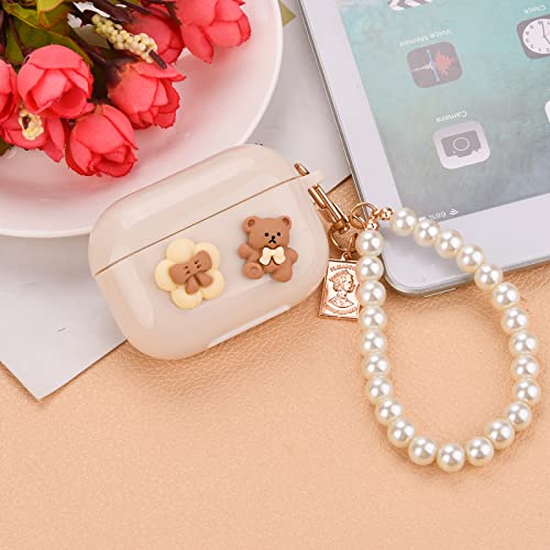 Mainrenka Cute Kawaii AirPod 3rd Generation Case for Women Girl, Aesthetic AirPods 3 (2021) Case with Pearl Keychain