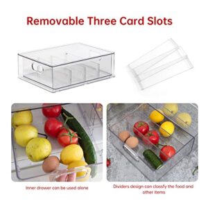 Vonbryzy 3 Pack Stackable Refrigerator Organizer Bins with Pull-out Drawer, Clear Fridge Drawer Organizer with Handle, Large Food Storage Containers for Kitchen, Pantry Organization, Cabinet, Freezer