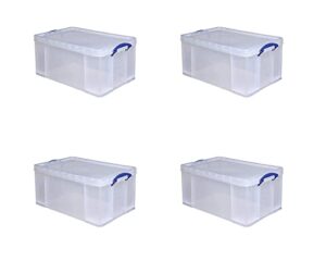 really useful clear transparent plastic storage box, 64 liters features attached handles make it easy to carry (four pack)