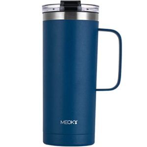 meoky 20oz insulated coffee mug with leak proof lid, cupholder friendly, double wall stainless steel travel coffee mug with handle for car, home, office