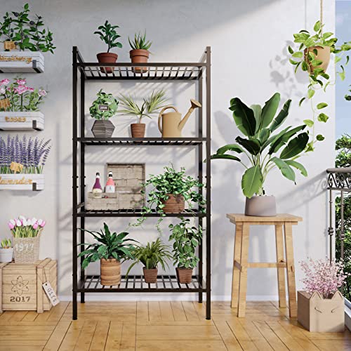 YuAnWe 4 -Tiers Plant Stand with Adjustable Height, Plant Stand Indoor Outdoor Plant Shelf with 500LBS Capacity, Heavy Duty Kitchen Shelves for Garage Home Office Outdoor Indoor