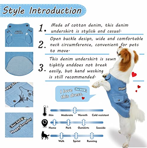 DeerBAO pet Denim Vest,Blue Washed Denim Dog Undershirt,Cute Fun Cool Dog and cat Clothes for Small and Medium Dogs and Cats (XS)