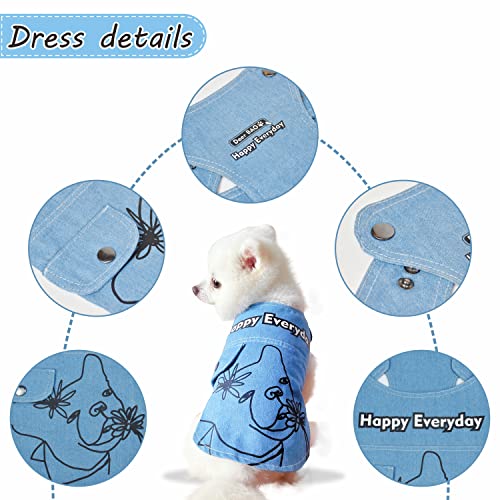 DeerBAO pet Denim Vest,Blue Washed Denim Dog Undershirt,Cute Fun Cool Dog and cat Clothes for Small and Medium Dogs and Cats (XS)