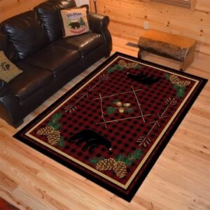 bear area rug,bear rug for nursery,bear rugs for cabin, northern wildlife novelty lodge pattern multi color rug, bear non skid rug, bear runner, bear fireplace rug, bear lodge (5x7, 8x10 rug) plush 61