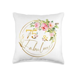 75 and fabulous 75th birthday gifts for women birthday gifts fabulous 75 years old throw pillow, 16x16, multicolor