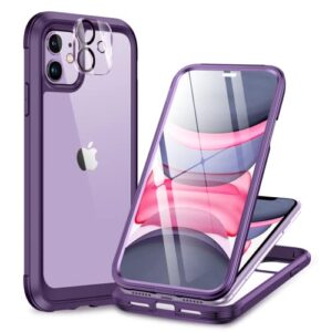 miracase glass series for iphone 11 case [with camera lens protector] full-body rugged bumper case with built-in 9h tempered glass screen protector compatible with iphone 11 6.1 inch (purple)