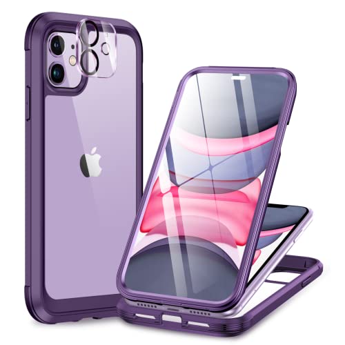 Miracase Glass Series for iPhone 11 Case [with Camera Lens Protector] Full-Body Rugged Bumper Case with Built-in 9H Tempered Glass Screen Protector Compatible with iPhone 11 6.1 inch (Purple)