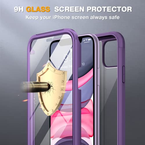 Miracase Glass Series for iPhone 11 Case [with Camera Lens Protector] Full-Body Rugged Bumper Case with Built-in 9H Tempered Glass Screen Protector Compatible with iPhone 11 6.1 inch (Purple)