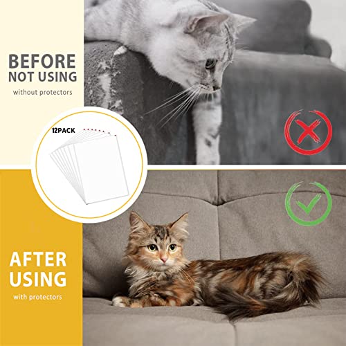 U-LIAN 12 Pack Anti Scratch Furniture Protector Couch Protector for Cats Couch Corner Scratch Furniture Protector Cat Tape Gift Scratching Deterrent Plastic Covers for Sofa Training 17" L x 12" W