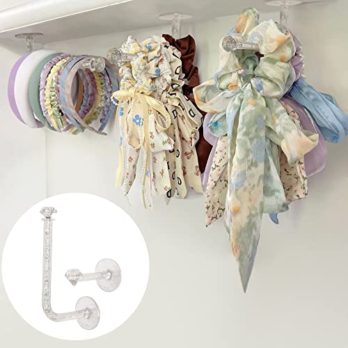 4 PCS Scrunchie Holder Adhesive Scrunchie Organizer Clear Hair Tie Organizer Stick Wall Hooks Hair Tie Holder Organizer Stand Tie Dye Scrunchy Holder Headband Storage