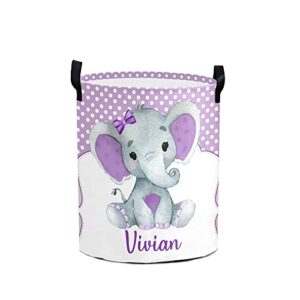 custom elephant purple laundry hamper personalized laundry basket with name storage basket with handle for bathroom living room bedroom