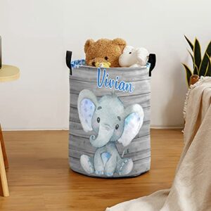 Personalized Cute Elephant Laundry Hamper Custom ized Laundry Basket with Name Storage Basket with Handle for Bathroom Living Room Bedroom