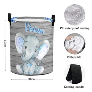 Personalized Cute Elephant Laundry Hamper Custom ized Laundry Basket with Name Storage Basket with Handle for Bathroom Living Room Bedroom