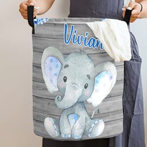 Personalized Cute Elephant Laundry Hamper Custom ized Laundry Basket with Name Storage Basket with Handle for Bathroom Living Room Bedroom