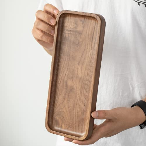 muso wood Walnut Serving Tray Solid Wood Small Tray Rectangle Platter Bathroom Tray Dinner Tray Tea Tray Coffee Tray (11.8 x 5 in)