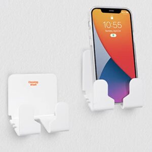 desing wish wall phone holder, wall mount phone holder adhesive cell phone stand acrylic phone wall mount for bed, desk, shower, rv/ motor home (2 pack white)