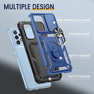 Goton for Samsung A53 5G Case, Galaxy A53 5G Case with Camera Cover & 360°Kickstand Ring with Tempered Glass Screen Protector, Military Grade Shockproof Protective Cover for A53 5G Case Blue
