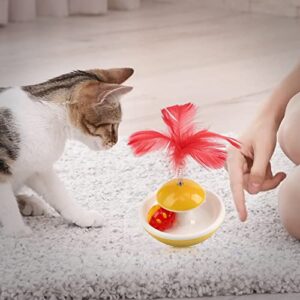 Cat Ball Toys with Feather-Interactive Cat Toys for Indoor Cats and Kittens (Yellow)
