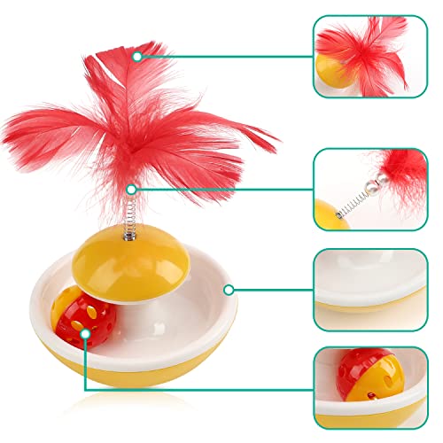 Cat Ball Toys with Feather-Interactive Cat Toys for Indoor Cats and Kittens (Yellow)