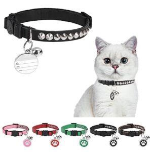 dillybud leather personalized breakaway cat collar with studded bell and safety quick release buckle - rivets studded id diy collars for boy girl cats kittens