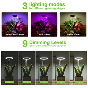 FAFAGRASS Grow Lights for Indoor Plants, Full Spectrum LED Halo Plant Light with Stand Height Adjustable Auto Timer, 9 Dimmable Levels 3 Colors Red Blue White Spectrum for Indoor Plants Growing