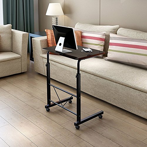 Outvita Adjustable Computer Desk Lectern Mobile Side Table Modern Laptop Standing Desk with Removable Wheels, Corner Gaming End Table for Office, Bedroom, Living Room (Black)