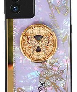 for Samsung Galaxy A53 Case for Women with Kickstand,Luxury Bling Diamond Cute Crystal Rhinestone Butterfly Floral Design,Soft TPU Bumper Sparkle Glitter Pearl Hard Back Girly Cover for Samsung A53