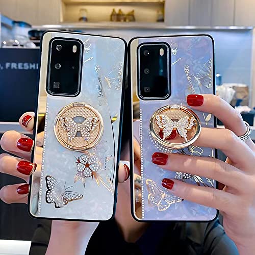 for Samsung Galaxy A53 Case for Women with Kickstand,Luxury Bling Diamond Cute Crystal Rhinestone Butterfly Floral Design,Soft TPU Bumper Sparkle Glitter Pearl Hard Back Girly Cover for Samsung A53