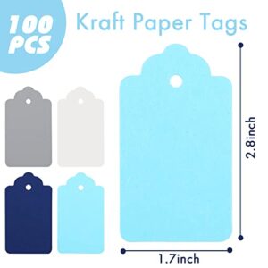SallyFashion Colored Gift Tags, 100 PCS Paper Tags Hanging Blue Tags with String for DIY Arts Crafts Wedding Birthday Holiday