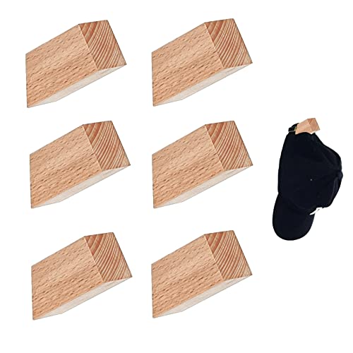 BGHEOUYV 6 Pack Wood Wall Hooks, Coat Hooks Wall Mounted Hooks for Hanging, 6 Hat Hooks with 6 Screws, Wooden Wall Hooks for Hanging Hat, Coat, Towels, Bags, Keys, Clothes (Beech Wood)