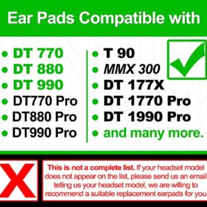 LTYIVABHTTW Earpads Compatible with DT 770 Pro, DT 880 Pro, DT 990 Pro, DT 1770 Pro, MMX 300, DT 1990 Pro, DT 177X, T 90 Headphones (Silver Grey Velour)