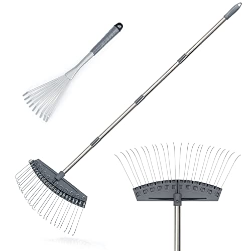 Altdoff Yard Thatch Rake Adjustable and Hand Rake, Leaf Rake Set, Garden Rake Used for Lawns, Leaves, Thatch, Gravel, Suitable Rakes for Gardening