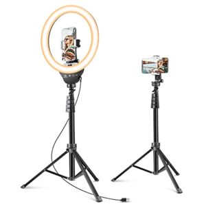 aureday 12'' selfie ring light with tripod stand and phone holder, led lighting with phone stand for video recording, compatible with cell phone, cameras and webcams