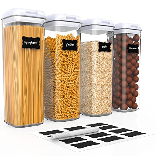 Tiawudi 4 Pack Pasta Storage Containers, Clear Airtight Food Storage Containers for Kitchen Organization, Pantry Organization and Storage, Ideal for Spaghetti, Pasta & Noodles, 1.9L Each