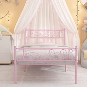 weehom metal bed frame twin with bed storage,no box spring needed,heavy duty steel slats support for boys girls teens students adults pink