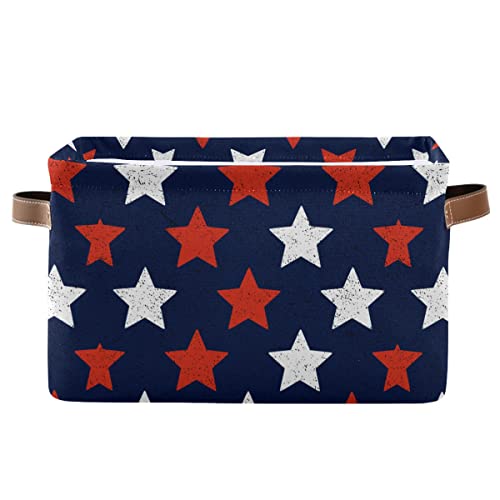 Patriotic Stars Memorial Independence Day Storage Basket Fabric Storage Bin American Flag Fourth of July Foldable Storage Boxes for Baby Cloth Dog Toy Book Storage Cubes Shelf Closet Basket 16×12×8